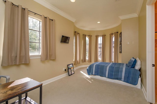 5719 Emerson Pointe Way, Orlando, FL 32819 - bedroom with carpet floors, ornamental molding, recessed lighting, and baseboards