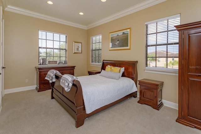 5719 Emerson Pointe Way, Orlando, FL 32819 - bedroom with light carpet, baseboards, and crown molding