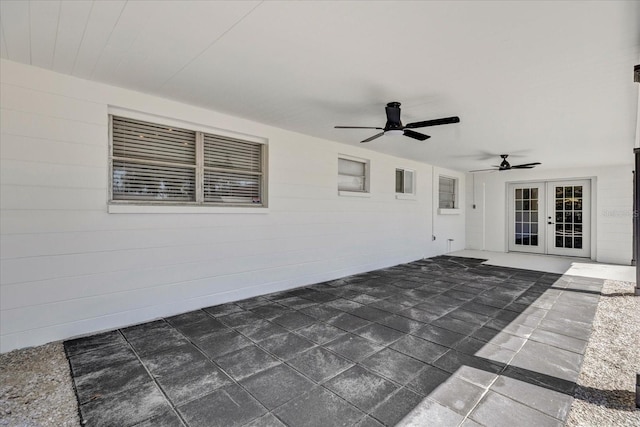 view of patio featuring french doors and a ceiling fan