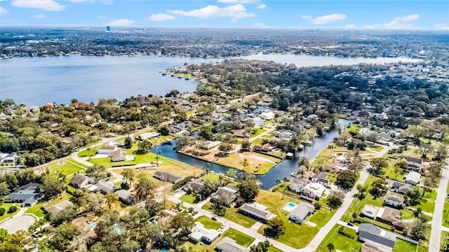 bird's eye view with a water view and a residential view