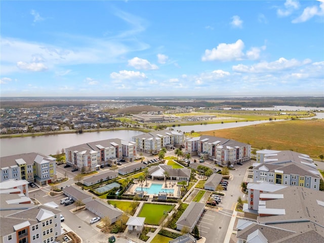 aerial view with a water view