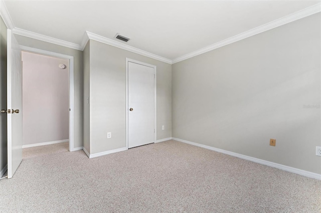 1581 Monica Joy Cir, Longwood, FL 32779 - unfurnished bedroom featuring ornamental molding, carpet, visible vents, and baseboards