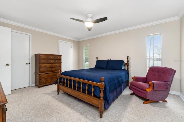 1581 Monica Joy Cir, Longwood, FL 32779 - bedroom with crown molding, multiple windows, a ceiling fan, and carpet flooring