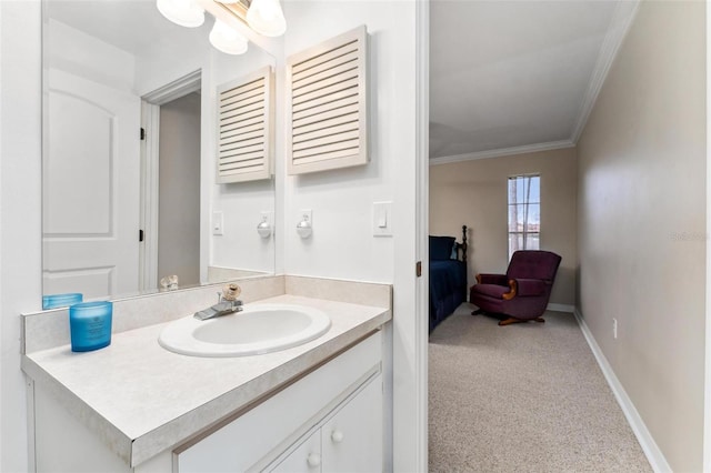 1581 Monica Joy Cir, Longwood, FL 32779 - bathroom featuring baseboards, crown molding, and vanity