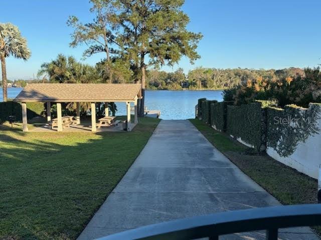 1581 Monica Joy Cir, Longwood, FL 32779 - view of property's community with a water view, a gazebo, a dock, and a yard