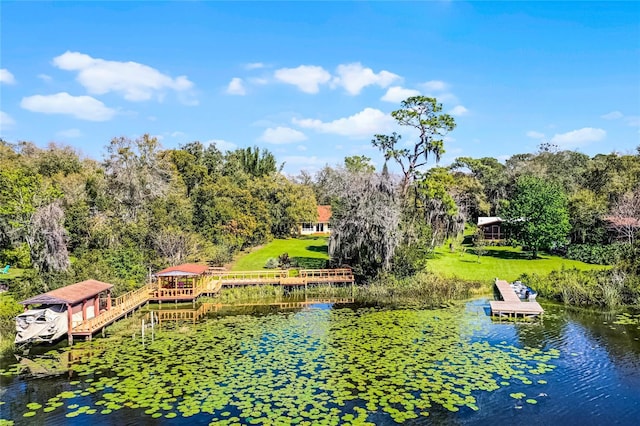 dock area featuring a water view