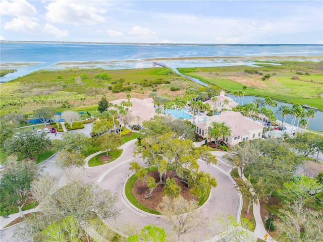 aerial view with a water view