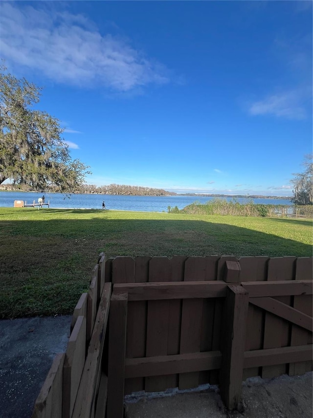 view of yard with a water view