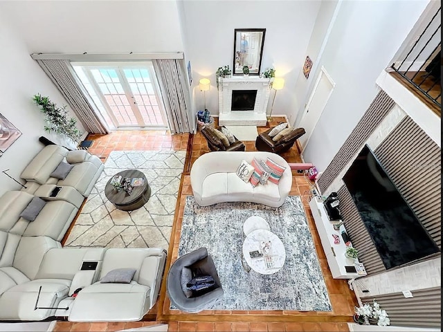 living area with a fireplace