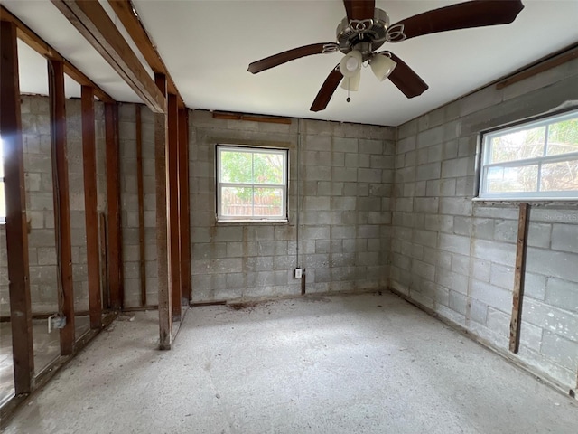 unfurnished room with concrete block wall