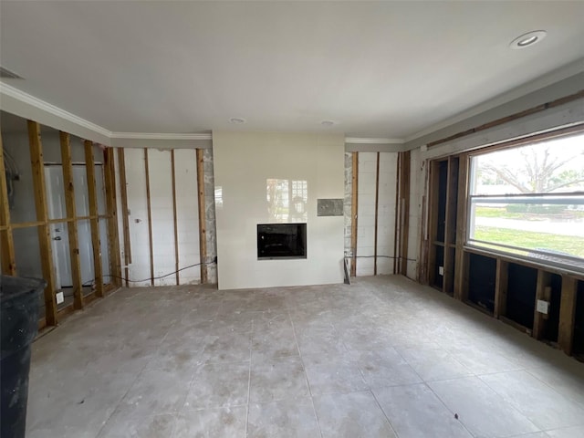 unfurnished living room with a fireplace