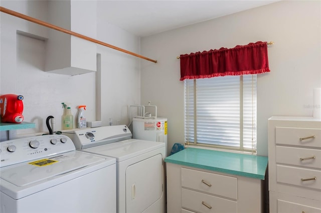 laundry area featuring laundry area, independent washer and dryer, and electric water heater