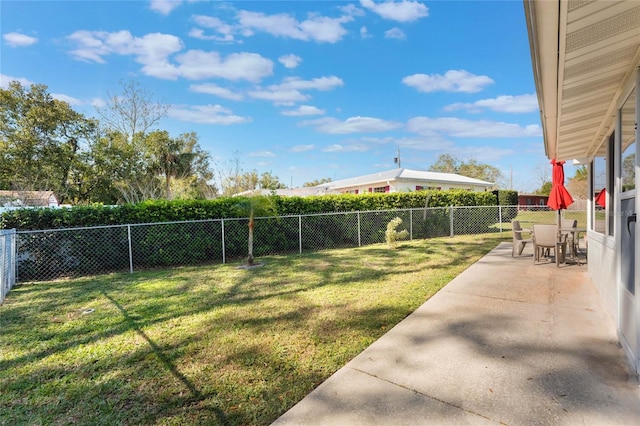 view of yard with a patio area and a fenced backyard