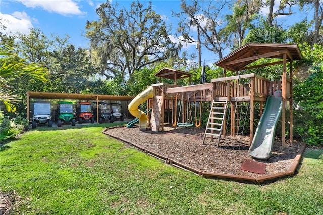 view of play area featuring a lawn