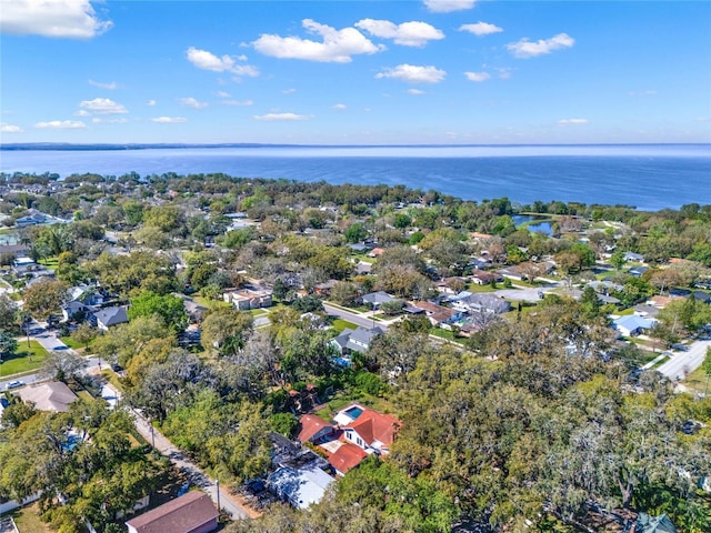 aerial view with a water view and a residential view