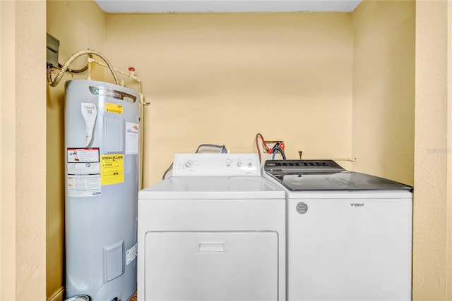 laundry room featuring washer and dryer, laundry area, and electric water heater