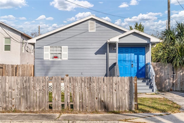 view of front facade with a fenced front yard