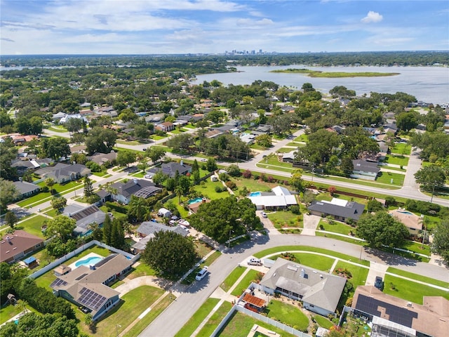 aerial view with a water view