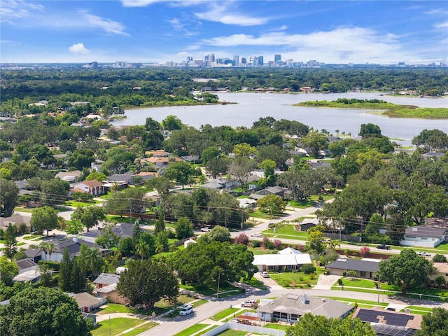 bird's eye view with a water view and a city view