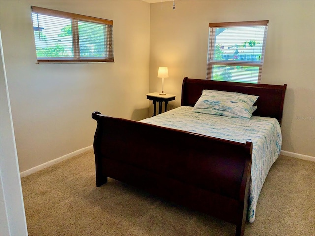 bedroom featuring carpet floors, multiple windows, and baseboards