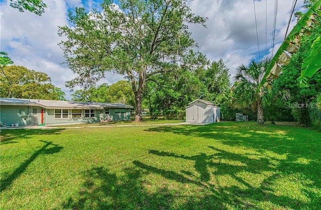 view of yard featuring a storage unit and an outdoor structure