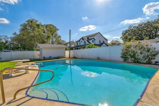 view of swimming pool with a fenced backyard and a fenced in pool