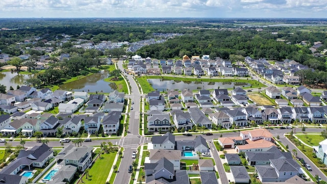 aerial view with a water view and a residential view