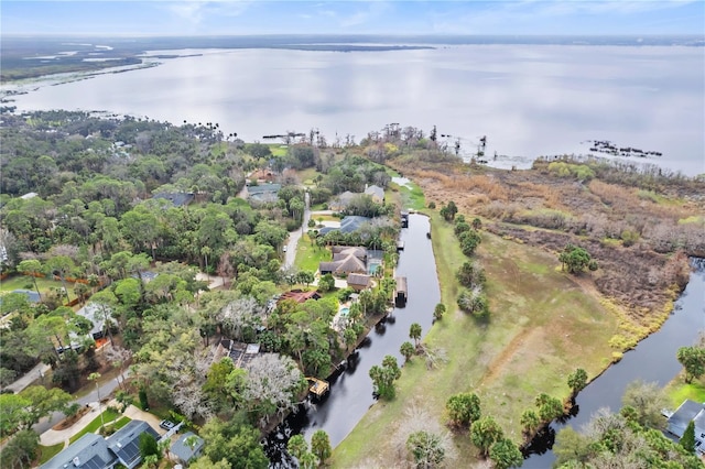 aerial view featuring a water view