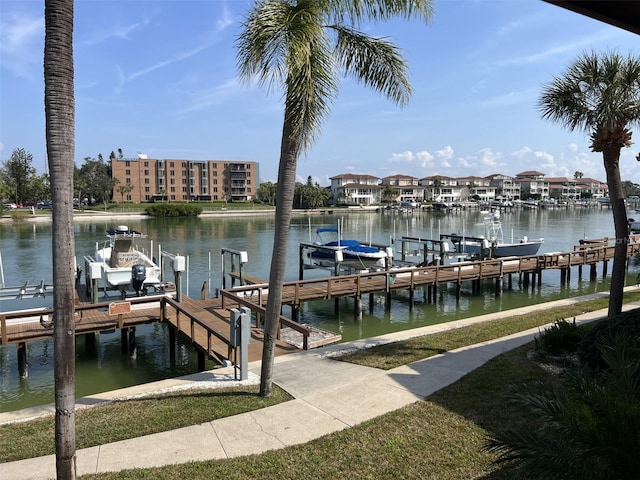 dock area featuring a water view and boat lift