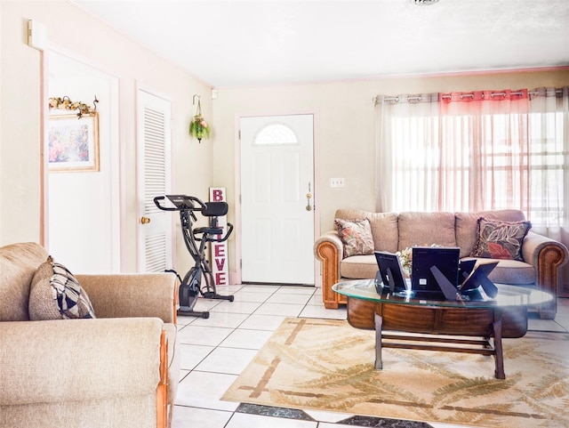 living area with light tile patterned floors