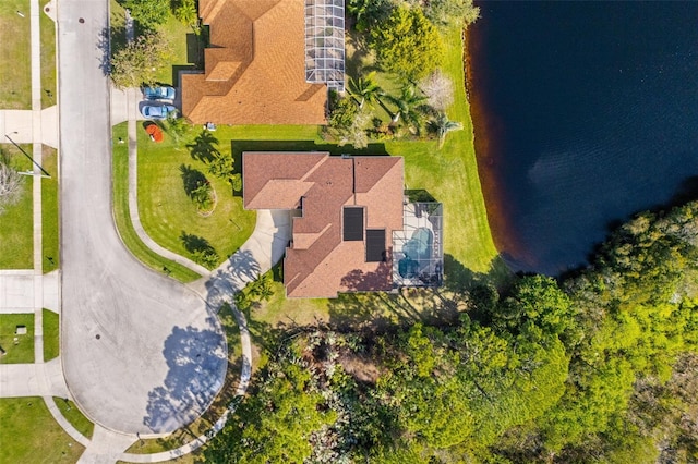 aerial view with a water view