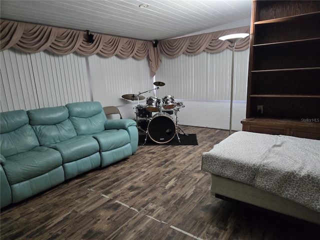 living room with dark wood finished floors