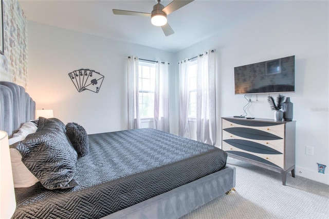 bedroom with carpet floors and ceiling fan