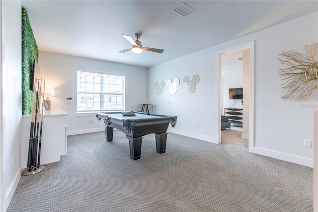 game room with carpet flooring, billiards, and baseboards