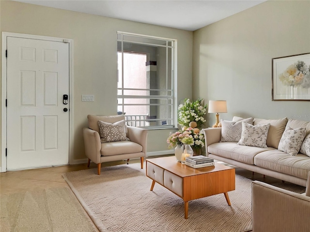 living area with baseboards