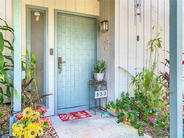 view of exterior entry featuring elevator