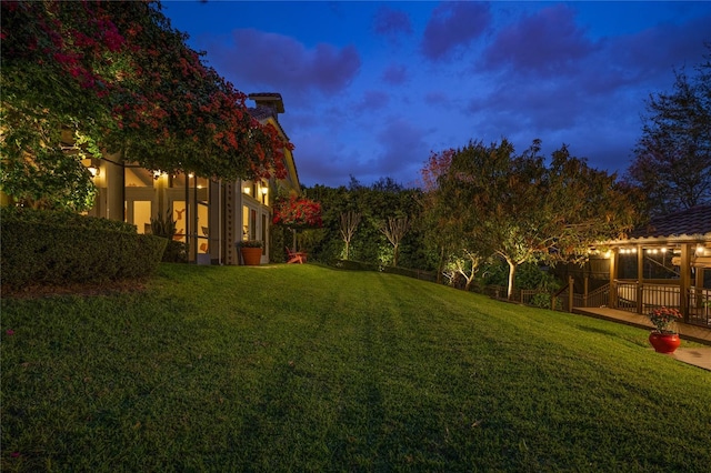 view of yard with a wooden deck