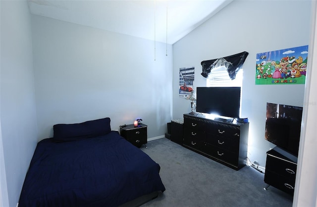 bedroom with lofted ceiling and carpet flooring