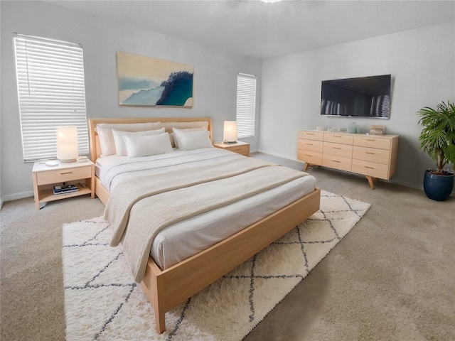 bedroom featuring multiple windows and carpet flooring