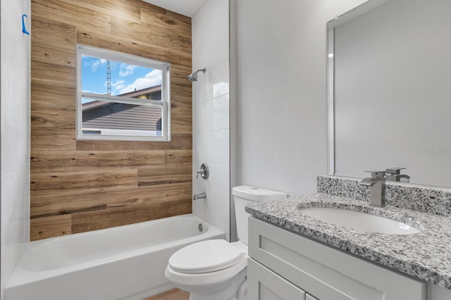 full bathroom with toilet, shower / bathtub combination, and vanity