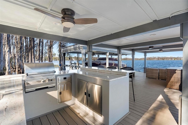 5524 Sail Ct, Orlando, FL 32819 - wooden deck featuring a water view and ceiling fan