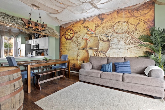 living area with dark wood-style floors