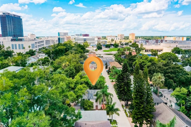 bird's eye view with a city view