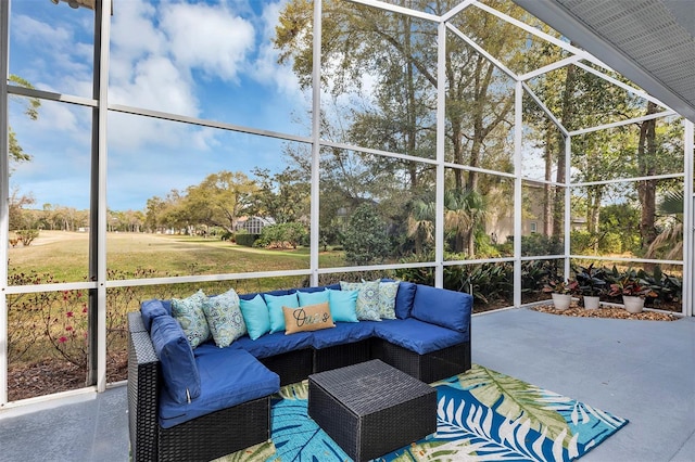 view of patio / terrace with glass enclosure and outdoor lounge area