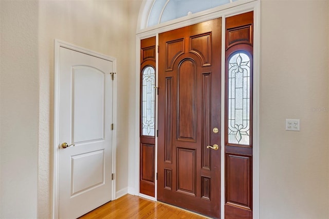 foyer entrance featuring light wood-type flooring