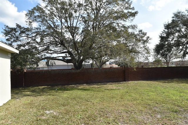 view of yard with a fenced backyard