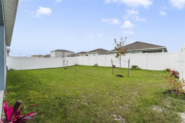 view of yard with a fenced backyard