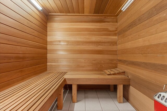 view of sauna with tile patterned floors