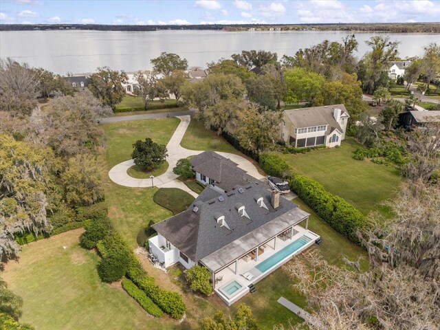 aerial view featuring a water view