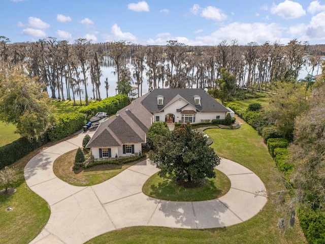 bird's eye view featuring a water view